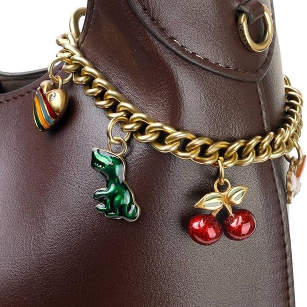 Brown Handbag with Gold Chain and Charms